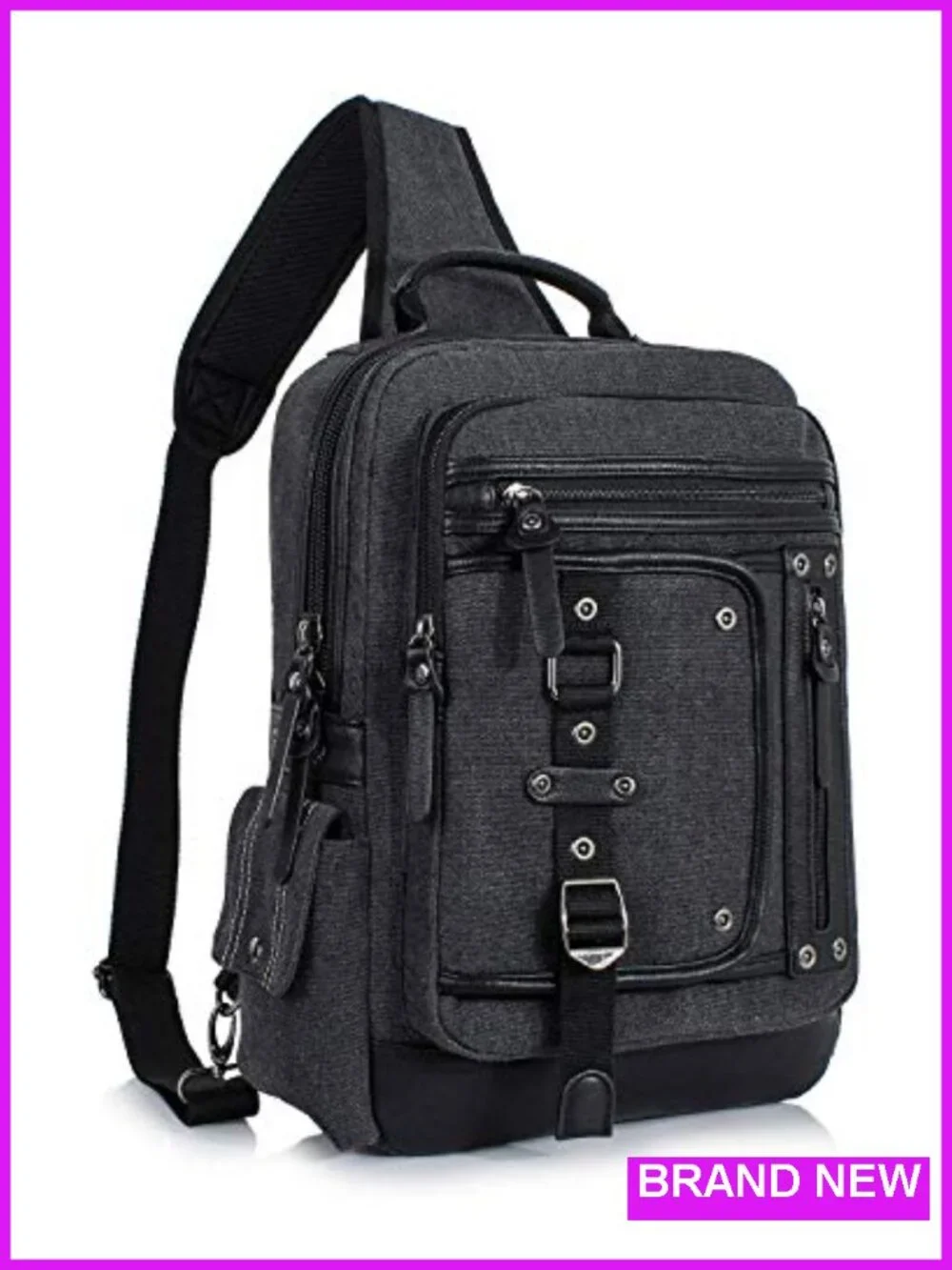 Large Canvas Sling Backpack Crossbody Bag for Men Fits 15.6 Inch Laptop Work
